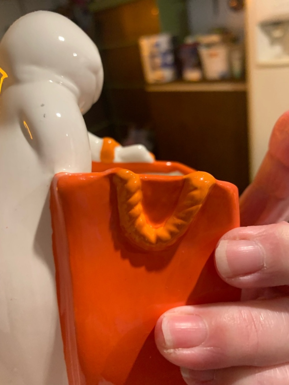 Halloween Ghost Trick or Treat Ceramic Candy Holder - Orange & White - Picture 4 of 5